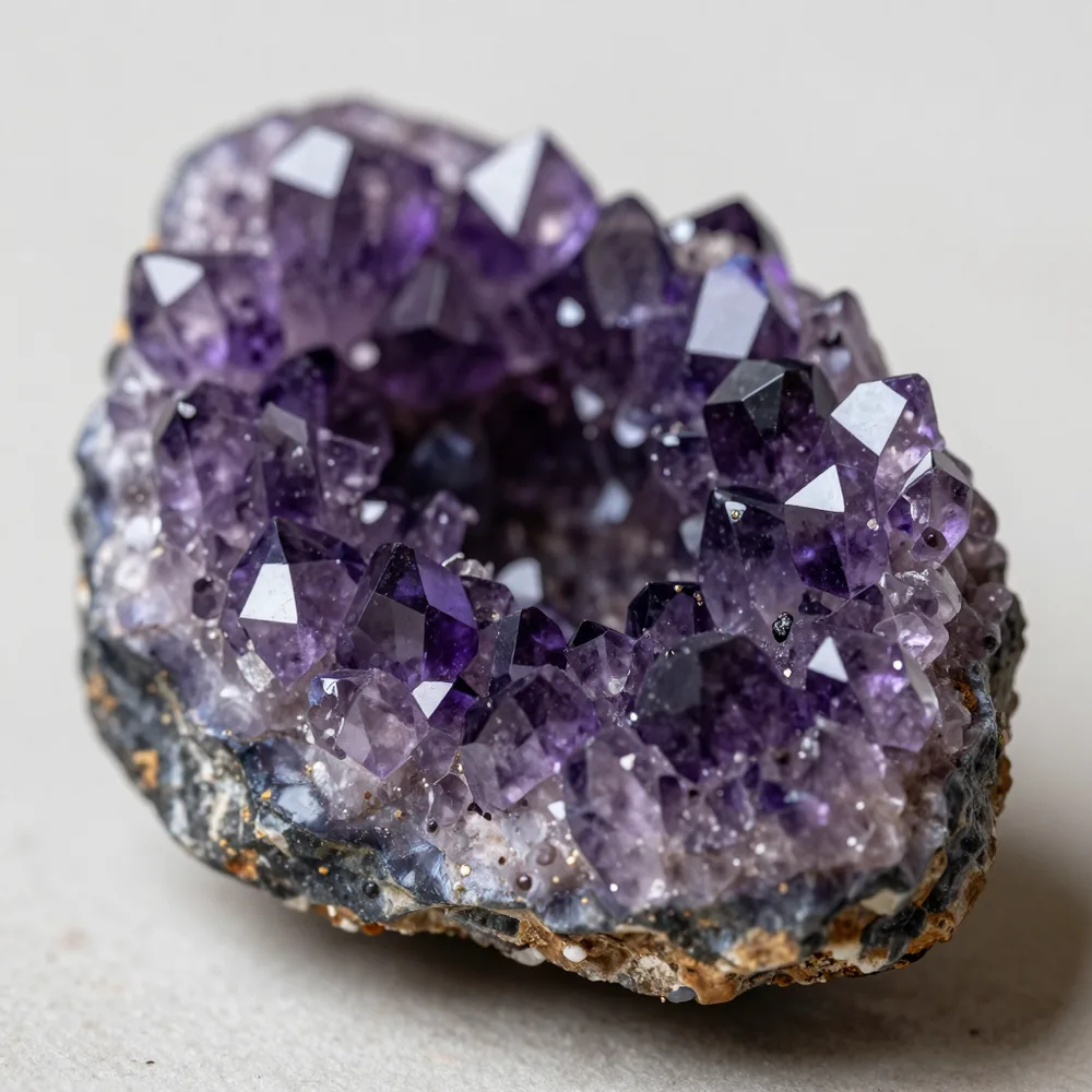 Geoda de amatista natural con cristales de color violeta intenso