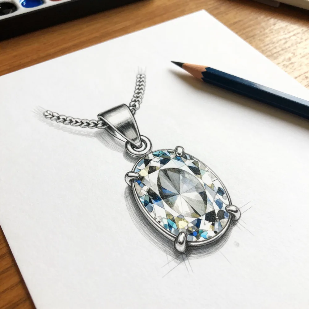 Boceto a mano de un diseño de colgante con piedra