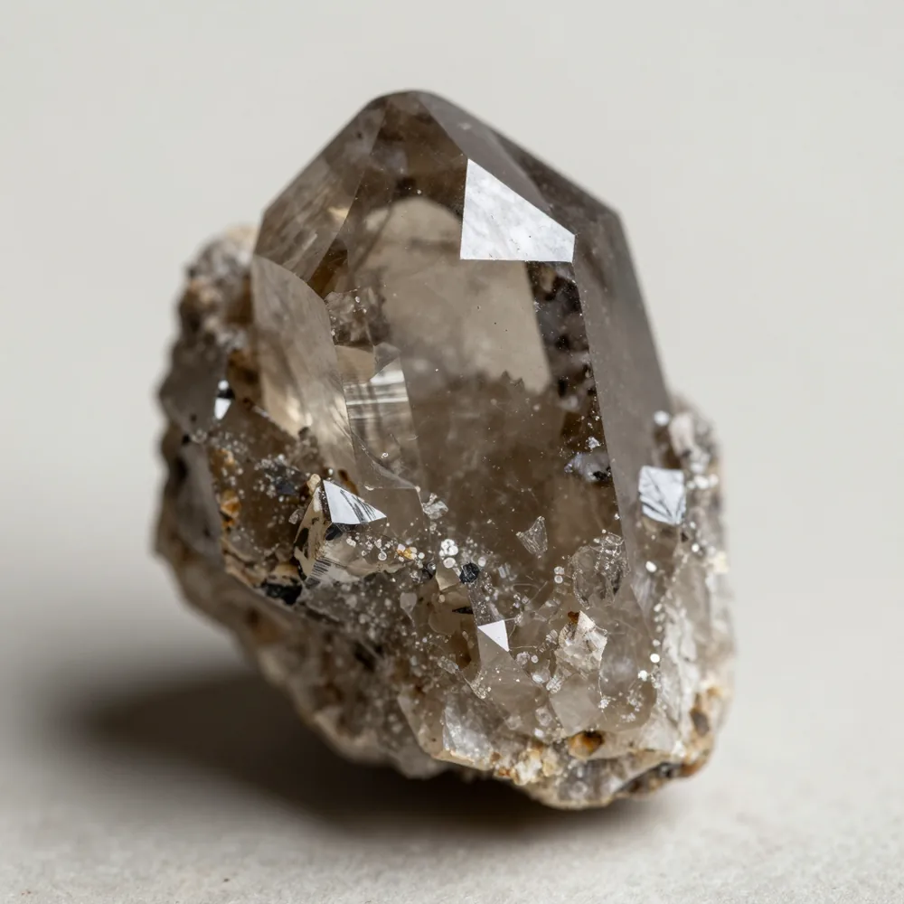 Cristal de cuarzo ahumado translúcido de tono gris