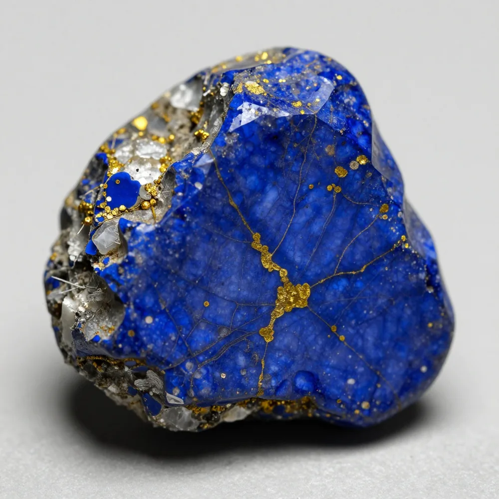 Lapislázuli en bruto con su azul intenso y vetas doradas de pirita